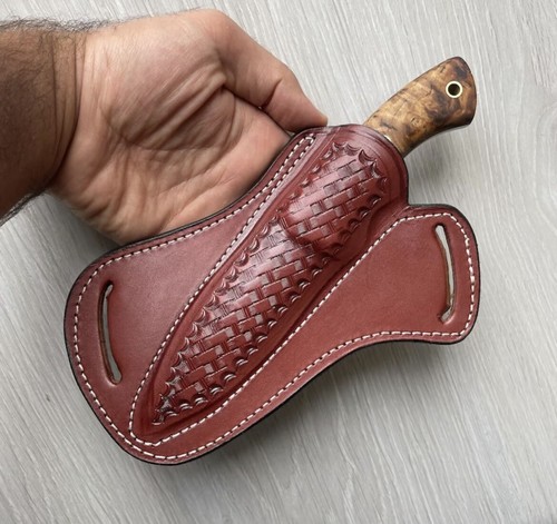 Brown leather engraved pancake - leather,